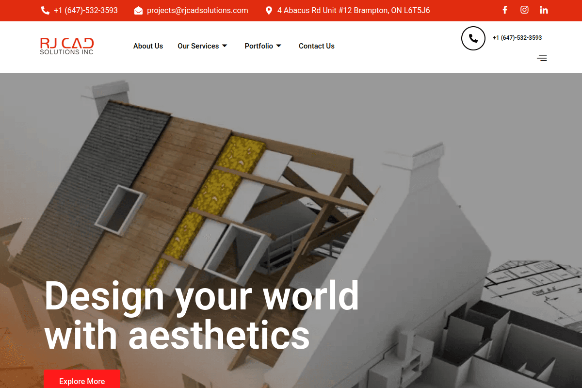 RJ CAD Solutions website screenshot